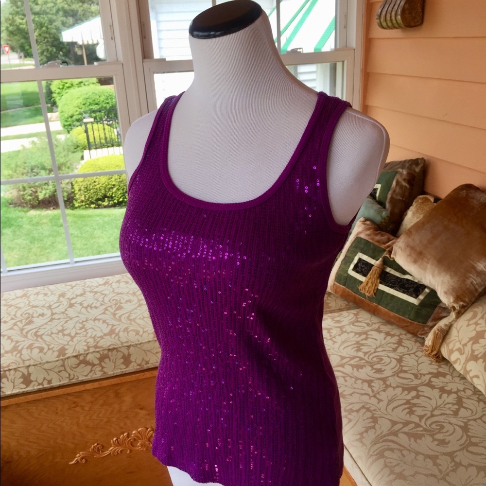 Plum Sequin Sleeveless Tank Top